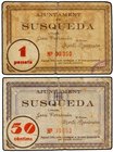 PAPER MONEY OF THE CIVIL WAR: CATALUNYA
Lote 2 billetes 50 Cèntims y 1 Pesseta. 15 Agost 1937. Aj. de SUSQUEDA. (Pequeñas roturas y manchas). ESCASOS...