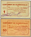 PAPER MONEY OF THE CIVIL WAR: CATALUNYA
Lote 2 billetes 50 Cèntims y 1 Pesseta. Maig 1937. Aj. de VILADECAVALLS. AT-2770, 2771a. SC.