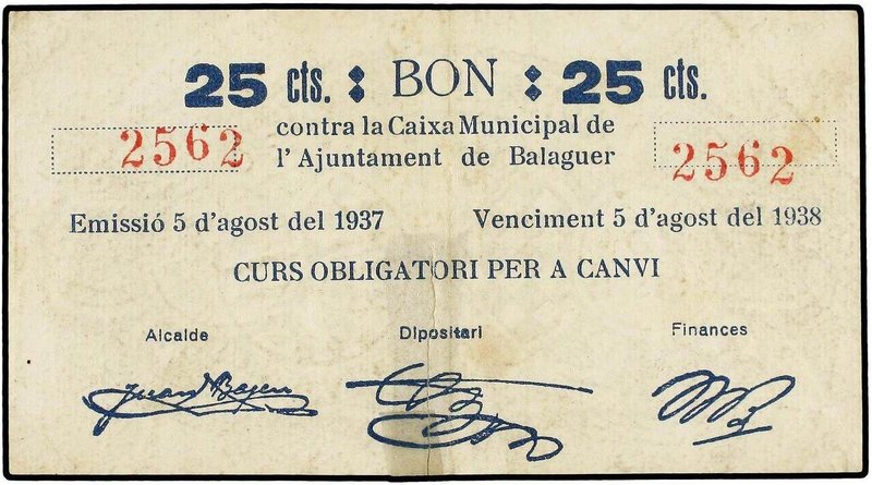 PAPER MONEY OF THE CIVIL WAR
Lote 8 billetes 10 a 50 Cèntims. Incluye: 25 Cénti...