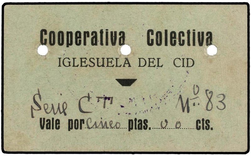 PAPER MONEY OF THE CIVIL WAR: ARAGÓN-FRANJA DE PONENT
 5 Pesetas . COOPERATIVA ...