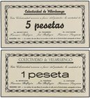 PAPER MONEY OF THE CIVIL WAR: ARAGÓN-FRANJA DE PONENT
Lote 2 billetes 1 y 5 Peseta. 1937. COLECTIVIDAD de VILLARLUENGO (Teruel). COLECTIVIDAD. No res...