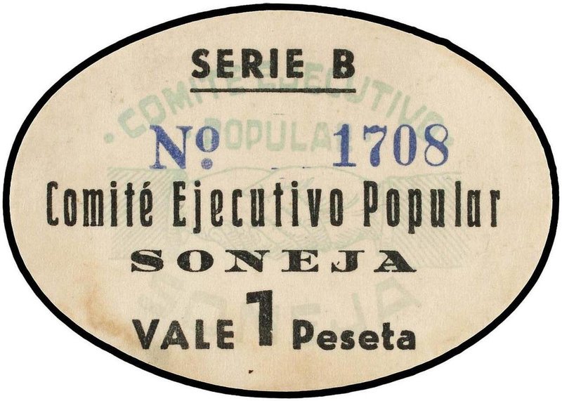 PAPER MONEY OF THE CIVIL WAR: CASTELLÓN
1 Peseta. SONEJA (Castellón). Cartón ov...