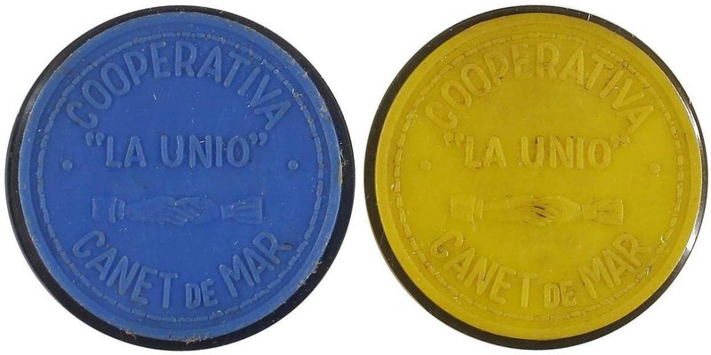 COOPERATIVE AND ADVERTISING TOKENS
Lote 2 fichas 5 y 25 Pesetas. COOPERATIVA LA...