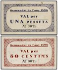 COOPERATIVE AND ADVERTISING TOKENS
Lote 2 fichas 50 Cèntims y 1 Pesseta. 17 Juny 1937. GERMANDAT DE L´ANY 1896. BARCELONA. (Leves manchitas del tiemp...