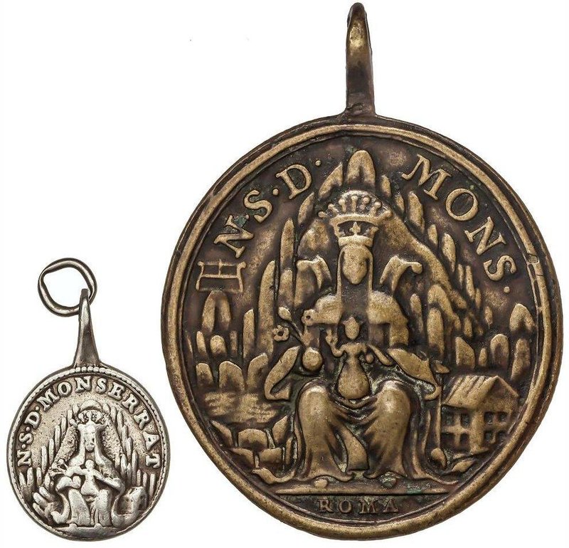 SPANISH MEDALS
Lote 2 medallas Virgen de Montserrat. San Benito. Siglo XVIII. A...