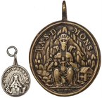 SPANISH MEDALS
Lote 2 medallas Virgen de Montserrat. San Benito. Siglo XVIII. Anv.: N.S.D.MONS. En exergo: ROMA. Virgen entronizada con Niño Jesús de...