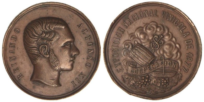 SPANISH MEDALS
Exposición Vinícola. 1877. ALFONSO XII. Anv.: Busto del monarca ...