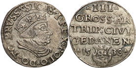 Sigismund I Old
POLSKA/ POLAND/ POLEN/ LITHUANIA/ LITAUEN

Zygmunt I Stary. Trojak (3 grosze), 1538 Gdansk (Danzig) 
Ciekawa odmiana z krzyżykami ...