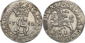 Sigismund II August
POLSKA/ POLAND/ POLEN/ LITHUANIA/ LITAUEN

Zygmunt II August. Trojak (3 grosze) 1562, Vilnius 
Końcówki napisów L/LI. Miejscow...