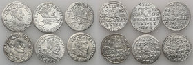 COLLECTION of Polish 3 grosze
POLSKA/ POLAND/ POLEN/ LITHUANIA/ LITAUEN

Zygmunt III Waza. Trojak (3 grosze) 1589-1594, Riga (Ryga), group 6 coins ...