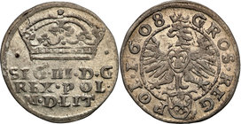 Sigismund III Vasa 
POLSKA/ POLAND/ POLEN/ LITHUANIA/ LITAUEN

Zygmunt III Waza. Grosz (Groschen) 1608, Krakow (Cracow) 
Końcówka napisu LIT. Herb...