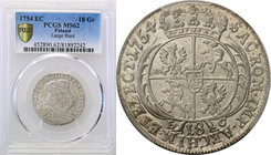 Augustus III the Sas 
POLSKA/POLAND/POLEN/SACHSEN/FRIEDRICH AUGUST II

August III Sas. Ort (18 groszy) 1754 Lipsk (Leipzig) PCGS MS62 
Duże, masyw...