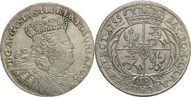 Augustus III the Sas 
POLSKA/POLAND/POLEN/SACHSEN/FRIEDRICH AUGUST II

August III Sas. Ort (18 groszy) 1755, Lipsk (Leipzig) 
Szerokie, masywne po...