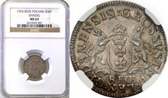 Augustus III the Sas 
POLSKA/POLAND/POLEN/SACHSEN/FRIEDRICH AUGUST II

August III Sas. Trojak 1763 (3 grosze) RECE, Gdansk (Danzig) - PURE SILVER N...
