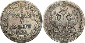 Poland XIX century / Russia 
POLSKA/ POLAND/ POLEN/ RUSSIA/ RUSSLAND/ РОССИЯ

Poland XIX w./Russia. Nicholas I. 3/4 Rubel (Rouble) = 5 zlotych 1839...