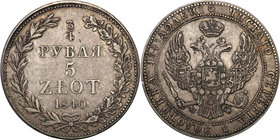 Poland XIX century / Russia 
POLSKA/ POLAND/ POLEN/ RUSSIA/ RUSSLAND/ РОССИЯ

Poland XIX w./Russia. Nicholas I. 3/4 Rubel (Rouble) = 5 zlotych 1840...