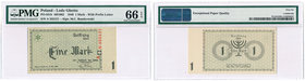 Banknotes
POLSKA/ POLAND/ POLEN / PAPER MONEY / BANKNOTE

Litzmannstadt Ghetto 1 marka 1940 seria A PMG 66 EPQ 
Wyśmienicie zachowany banknot w gr...