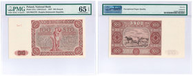 Banknotes
POLSKA/ POLAND/ POLEN / PAPER MONEY / BANKNOTE

100 zlotych 1947 seria C PMG 65 EPQ - RARITY R4 
Wysoka nota gradingowa PMG 65 z dopiski...