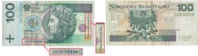 Banknotes
POLSKA/ POLAND/ POLEN / PAPER MONEY / BANKNOTE

III RP. 100 zlotych 1994 seria JH - Przebitka numeracji 
Banknot z przebitymi cyframi w ...