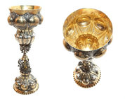 Antiques, sculptures and silver
Beautiful Neo-Baroque chalice - Silver plated 
Kielich neobarokowy, repusowany. Srebro złocone. Sygnatura: wężyk pro...