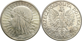 Poland II Republic 
POLSKA / POLAND / POLEN

II RP. 10 zlotych 1932 Women Head (bez znaku) 
Dużo połysku menniczego. Złotawa patyna.Parchimowicz 1...