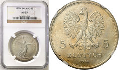 Poland II Republic 
POLSKA / POLAND / POLEN

II RP. 5 zlotych 1928 Nike ze znakiem NGC AU55 
Zachowany połysk menniczy, delikatna patyna. Minimaln...