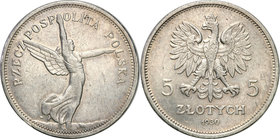 Poland II Republic 
POLSKA / POLAND / POLEN

II RP. 5 zlotych 1930 Nike - Rare date 
Rzadki i ceniony przez kolekcjonerów rocznik.Atrakcyjny egzem...