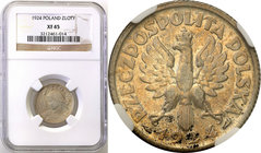 Poland II Republic 
POLSKA / POLAND / POLEN

II RP. 1 zloty 1924 Paryż NGC XF45 
Delikatnie wytarte najwyższe elementy reliefu. Złotawa patyna. Po...
