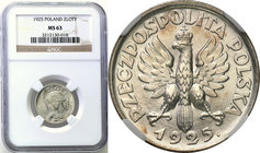 Poland II Republic 
POLSKA / POLAND / POLEN

II RP. 1 zloty 1925 Londyn NGC MS63 
Piękny blask menniczy na całej powierzchni monety. Delikatna pat...