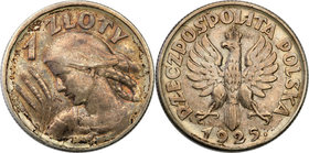 Poland II Republic 
POLSKA / POLAND / POLEN

II RP. 1 zloty 1925 Londyn 
Atrakcyjny egzemplarz. Kolorowa patyna. Połysk.Fischer OB 007; Parchimowi...