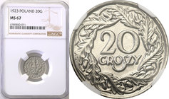 Poland II Republic 
POLSKA / POLAND / POLEN

II RP. 20 groszy 1923 NGC MS67 (MAX) 
Najwyższa nota gradingowa na świecie.Idealnie zachowany egzempl...