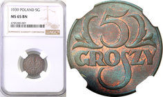 Poland II Republic 
POLSKA / POLAND / POLEN

II RP. 5 groszy 1939 NGC MS65 BN (2 MAX) 
Druga najwyższa nota gradingowa na świecie.Wyśmienity egzem...