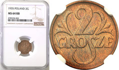 Poland II Republic 
POLSKA / POLAND / POLEN

II RP. 2 grosze 1935 NGC MS64 RB 
Dużo naturalnego koloru brązu. Połysk menniczy.Parchimowicz 102j
W...