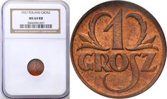 Poland II Republic 
POLSKA / POLAND / POLEN

II RP. 1 grosz 1927 NGC MS64 RB 
Egzemplarz z dużą ilością naturalnego brązu z pięknym połyskiem menn...