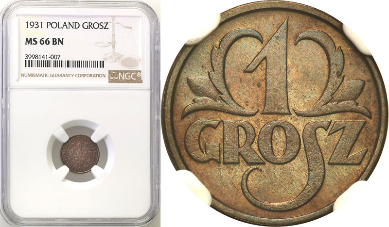 Poland II Republic 
POLSKA / POLAND / POLEN

II RP. 1 grosz 1931 NGC MS66 BN ...