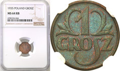 Poland II Republic 
POLSKA / POLAND / POLEN

II RP 1 grosz 1935 NGC MS64 RB 
Piękny, menniczy egzemplarz. Brązowa patyna, doskonałe detale. Dużo n...