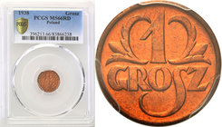 Poland II Republic 
POLSKA / POLAND / POLEN

II RP 1 grosz 1938 PCGS MS66 RD (2 MAX) 
Dość popularny rocznik, ale najbardziej poszukiwanym czerwon...