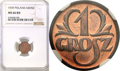 Poland II Republic 
POLSKA / POLAND / POLEN

II RP. 1 grosz 1939 NGC MS66 RD 
Druga najwyższa nota gradingowa.Piękny, menniczy egzemplarz. Wspania...