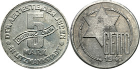 Ghetto Lodz (Litzmannstadt)
POLSKA / POLAND / POLEN

Getto Lodz. 5 Marek 1943, aluminum odmiana 
Pięknie zachowana moneta. Połysk, delikatna patyn...