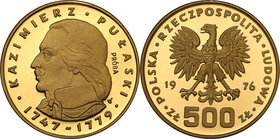 Probe coins Polish People Republic (PRL)
POLSKA / POLAND / POLEN / PATTERN

PRL. PROBE 500 zlotych 1976 Kazimierz Pułaski - RARE 
Menniczy egzempl...