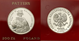 Probe coins Polish People Republic (PRL)
POLSKA / POLAND / POLEN / PATTERN

PRL. PROBE SILVER 200 zlotych 1981 Bolesław Śmiały, półpostać 
Mennicz...