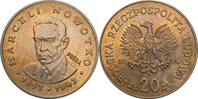 Probe coins Polish People Republic (PRL)
POLSKA / POLAND / POLEN / PATTERN

PRL. PROBE Copper Nickel 20 zlotych 1974 Marceli Nowotko 
Wypukły napi...