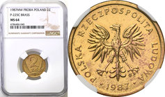 Probe coins Polish People Republic (PRL)
POLSKA / POLAND / POLEN / PATTERN

PRL. PROBE brass 2 zlote 1987 NGC MS64 (MAX) 
Najwyższa nota gradingow...