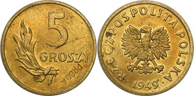 Probe coins Polish People Republic (PRL)
POLSKA / POLAND / POLEN / PATTERN

PRL. PROBE brass 5 groszy 1949 
Bardzo rzadka próbna moneta wybita w n...