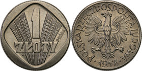 Collection - Nickel Probe Coins
POLSKA / POLAND / POLEN / PATTERN

PRL. PROBE Nickel 1 zloty 1958 
Piękny, menniczy egzemplarz. Poszukiwana moneta...