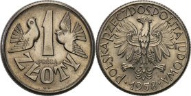 Collection - Nickel Probe Coins
POLSKA / POLAND / POLEN / PATTERN

PRL. PROBE Nickel 1 zloty 1958 
Piękny egzemplarz. Jedna ryska. Poszukiwana mon...