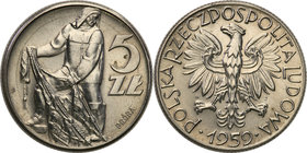 Collection - Nickel Probe Coins
POLSKA / POLAND / POLEN / PATTERN

PRL. PROBE Nickel 5 zlotych 1959 Rybak 
Piękny egzemplarz. Rzadka moneta.Fische...