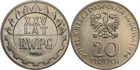 Collection - Nickel Probe Coins
POLSKA / POLAND / POLEN / PATTERN

PRL. PROBE Nickel 20 zlotych 1974 XXV lat RWPG 
Piękny egzemplarz, nalot.Fische...
