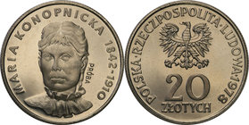 Collection - Nickel Probe Coins
POLSKA / POLAND / POLEN / PATTERN

PRL. PROBE Nickel 20 zlotych 1978 Maria Konopnicka (mały Orzeł) 
Piękny egzempl...