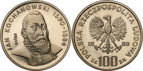 Collection - Nickel Probe Coins
POLSKA / POLAND / POLEN / PATTERN

PRL. PROBE Nickel 100 zlotych 1980 Kochanowski 
Piękny egzemplarz.Fischer P 233...